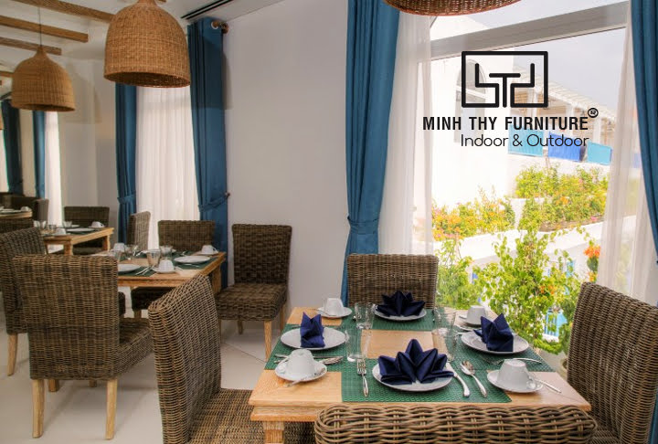 Bàn ghế nhà ăn mây nhựa Minh Thy Furniture cung cấp cho Risemount Resort
