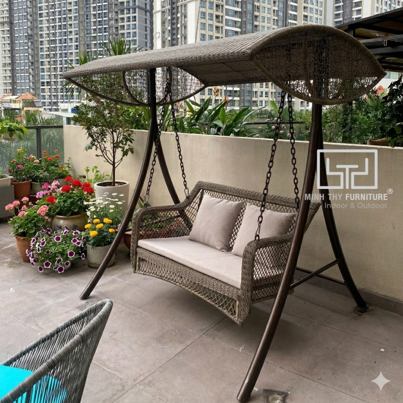 Xích đu nhựa giả mây dạng đôi